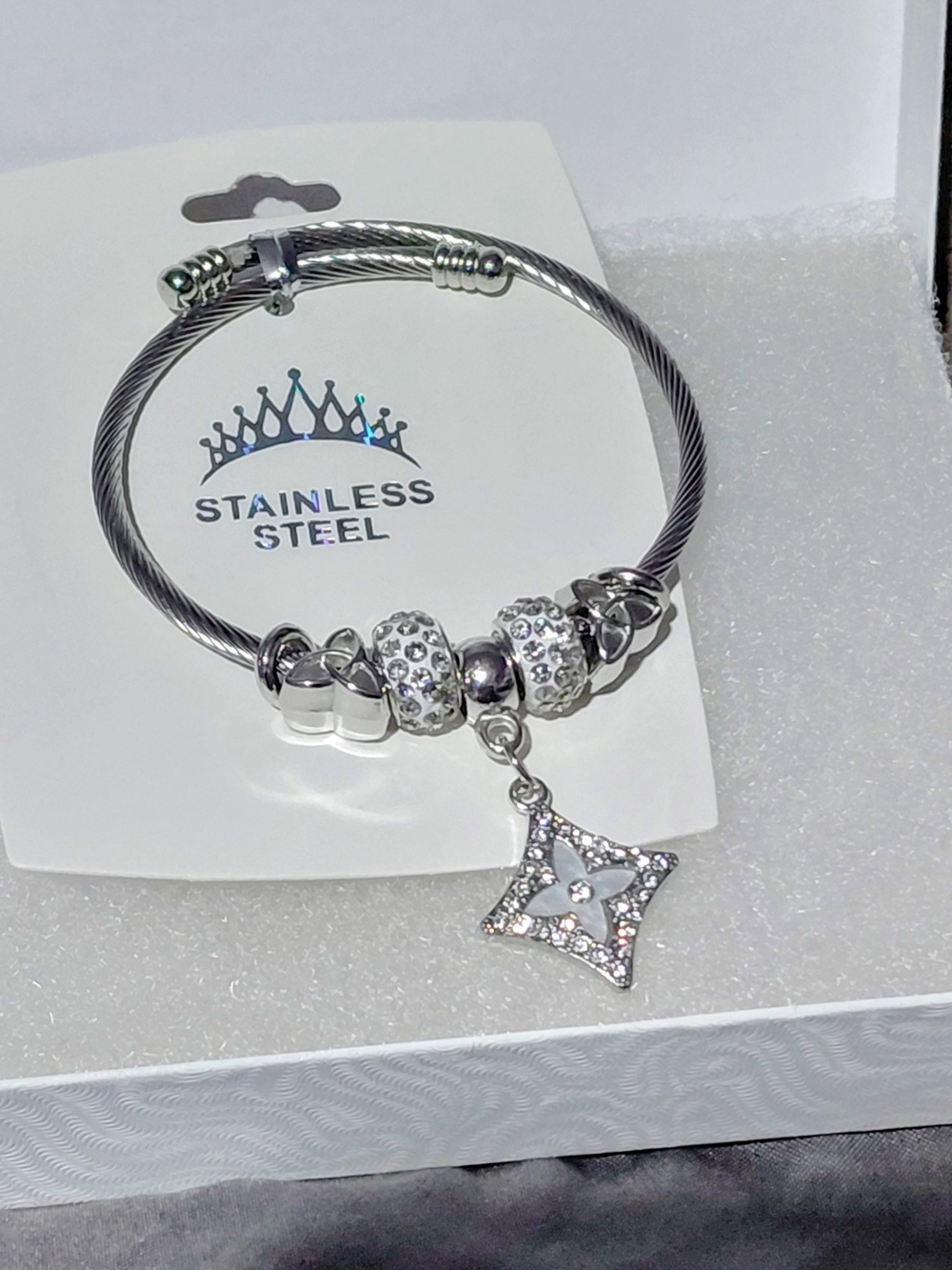 Silver Cable Bracelet with Crystal Star Charm